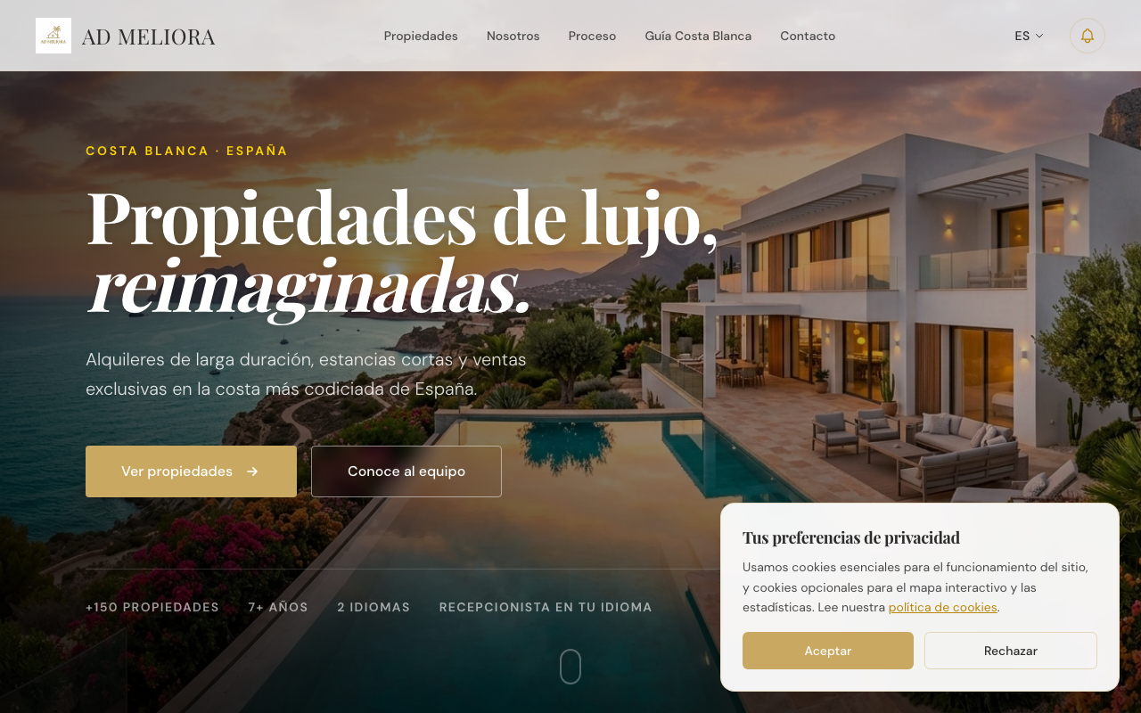 Captura del sitio en vivo de Ad Meliora