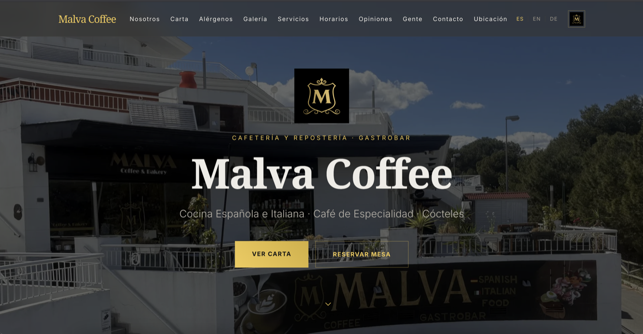 Captura del sitio en vivo de Malva Coffee