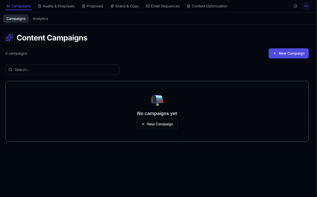 Módulo Marketing BAI Business — campañas, audits, email sequences y propuestas